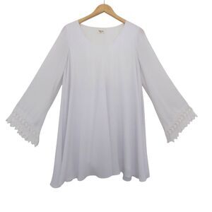 Show Me Your Mumu White Tunic Top Dress Small Lined Kimono Lace Sleeves Trapeze